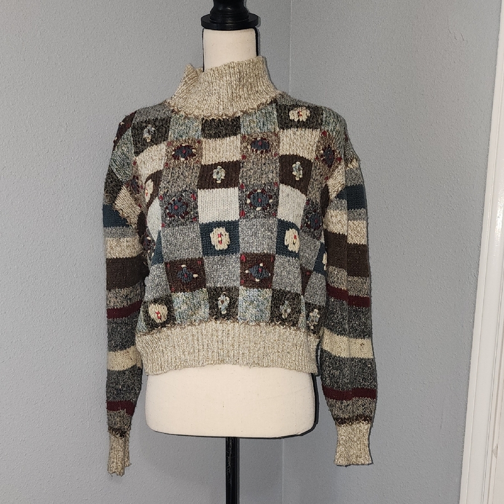 Limited Elegant Patchwork Turtleneck Sweater - image 1